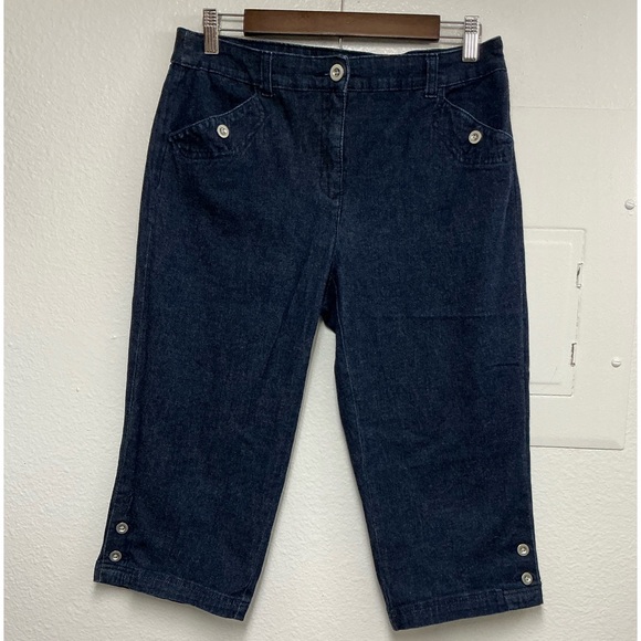 Karen Scott Pants - Karen Scott Navy Button-Accent Capris